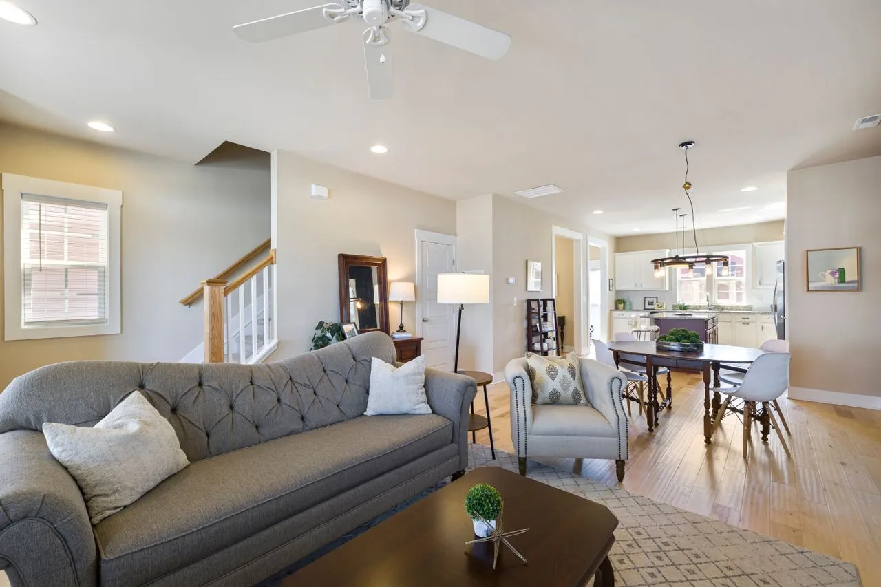 Alder House living room arranged around a family sitting area