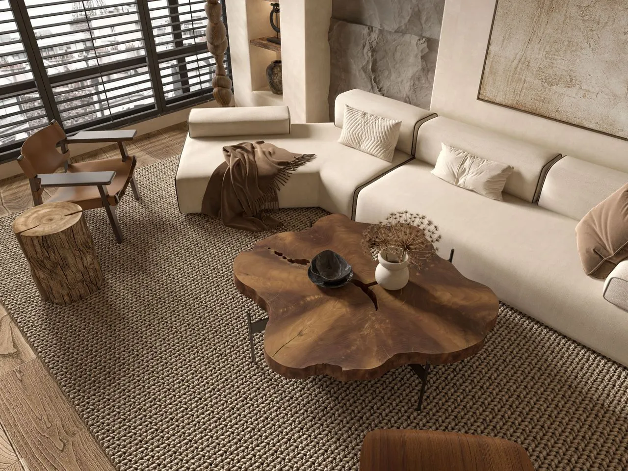 Living room furniture arranged in smaller conversational groups