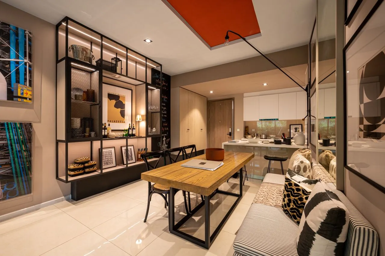Open-plan room with display joinery