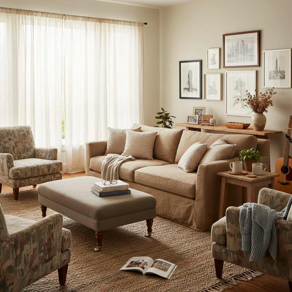 Comfortable sitting room arranged for everyday use