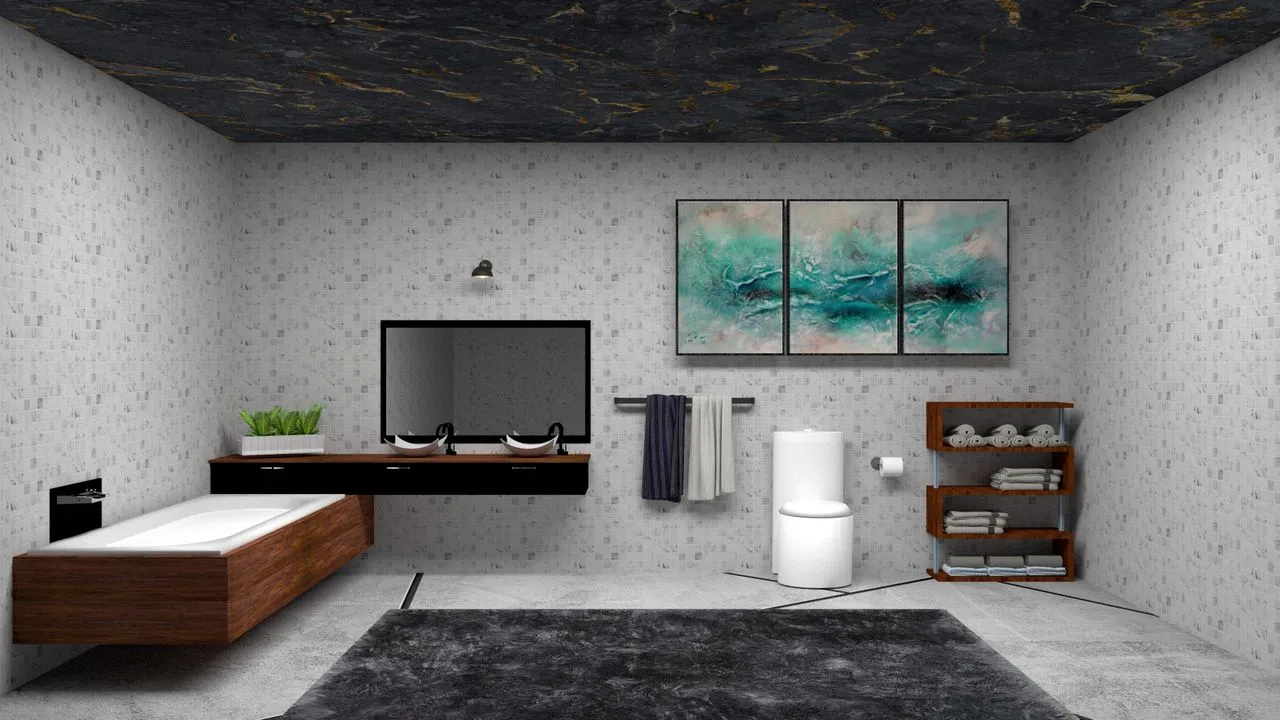 Restrained bathroom with a small triptych